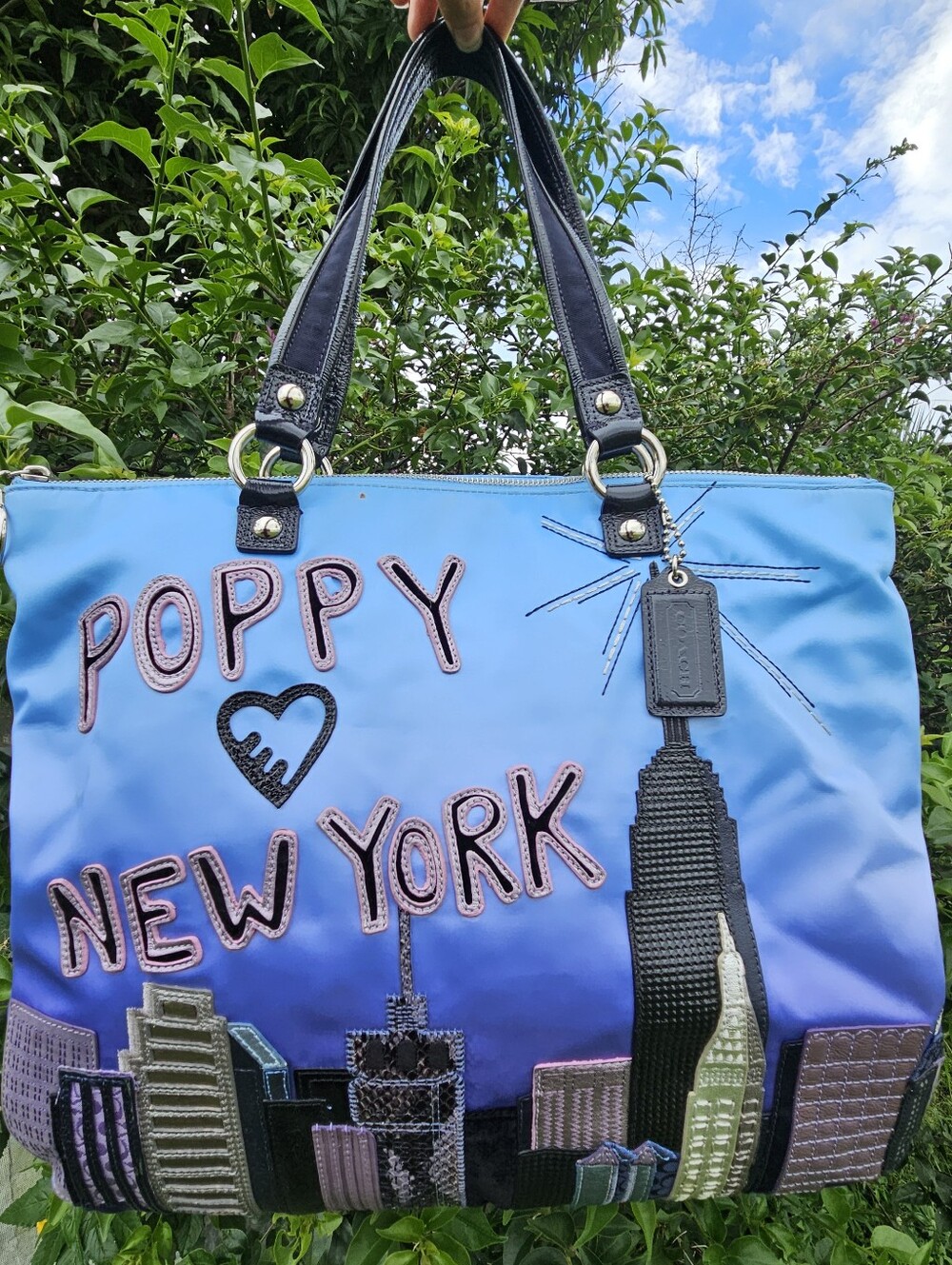 Coach Poppy Destination NYC Glam Tote 15888 Blue Ombre New York Skyline Bag